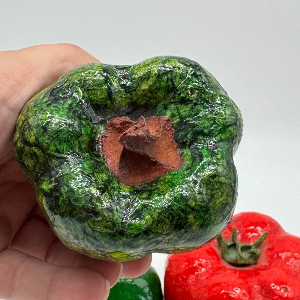 Vtg Mexican Paper Mache Vegetables Lot 5pc Lacquered Tomato Eggplant Folk Art